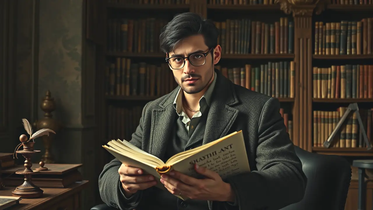 Nombre Científico del Jabalí: Origen y Significado Latín 3 Un hombre serio lee en biblioteca antigua