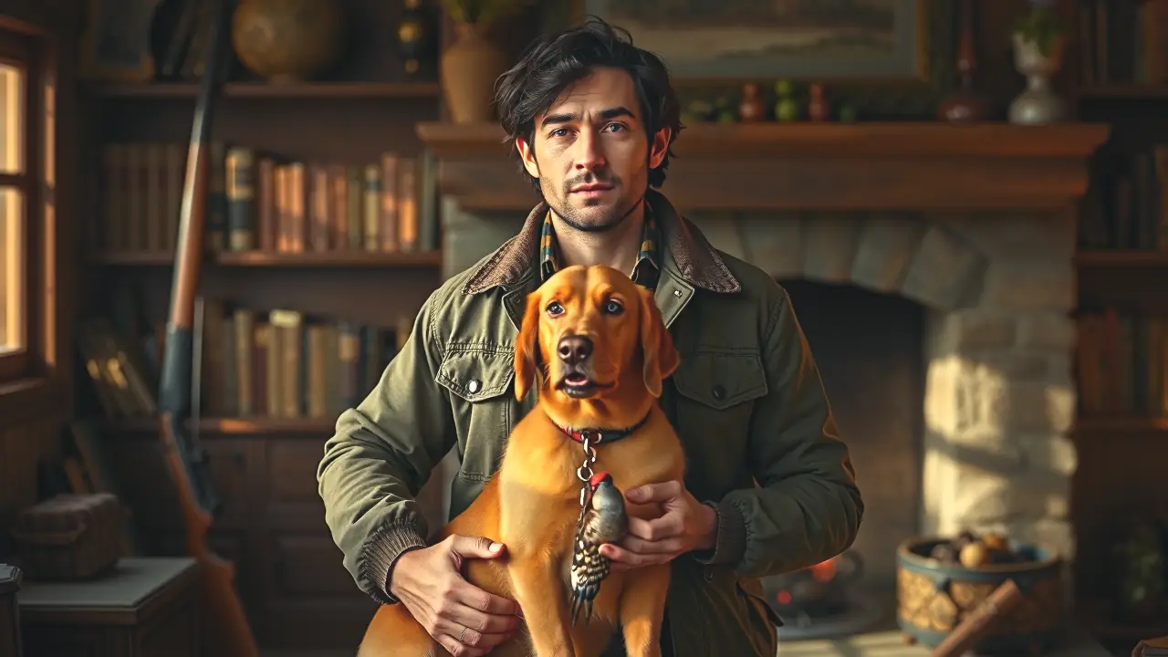 Un handler español robusto sostiene un perro