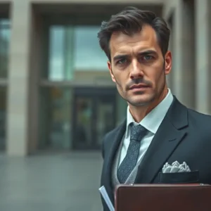 Un hombre serio examina documentos en autoridad