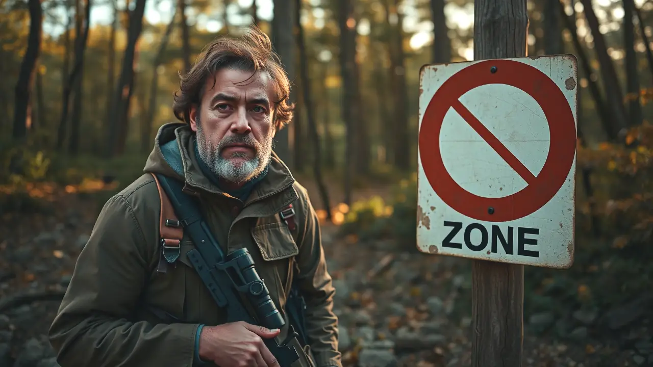 Un cazador serio observa una zona restringida