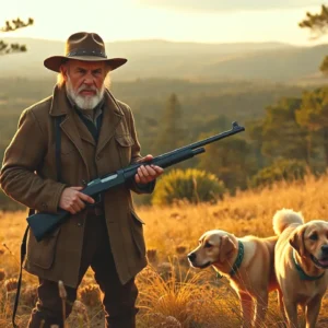 Un cazador español realista observa la luz dorada