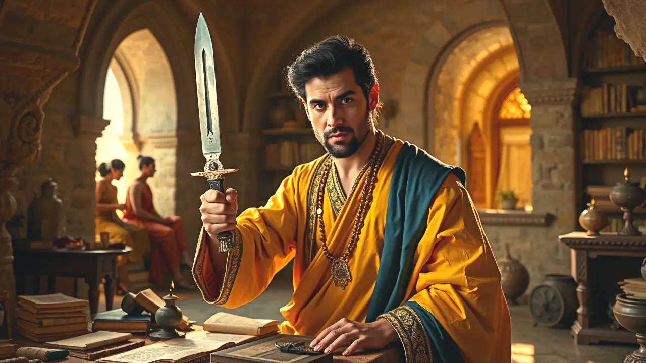 Orden de Vedas Cataluña: Caza 2025-2026, Nuevas Reglas 5 Un hombre español transmite autoridad en un templo antiguo