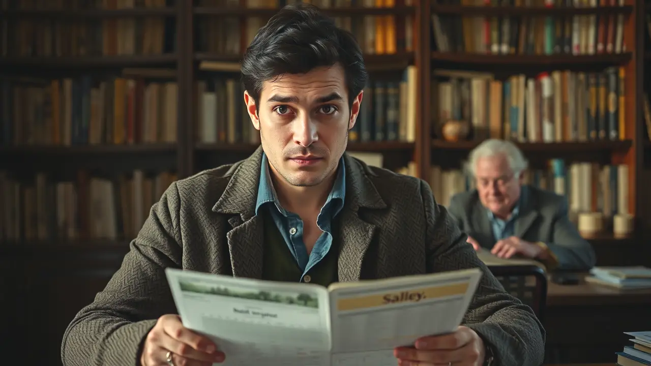 Un hombre serio examina un calendario en luz cálida