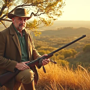 Un hombre español serio caza en Andalucía