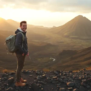 Un hombre atlético explora paisajes volcánicos españoles