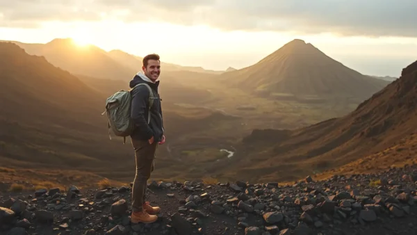 Senderismo en Paisajes Canarios: Volcanes y Aventura Única 1 Un hombre atlético explora paisajes volcánicos españoles