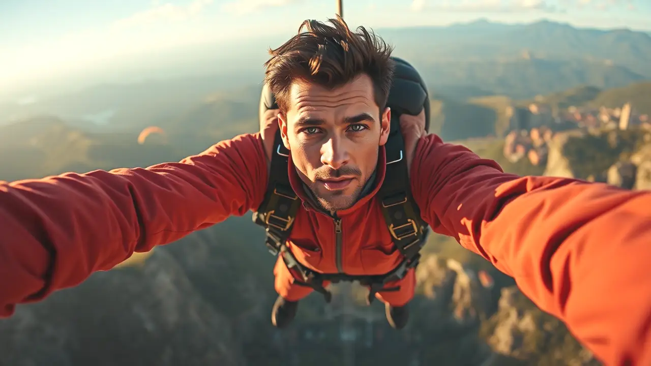 Un hombre atlético salta en la Pyreneya dorada