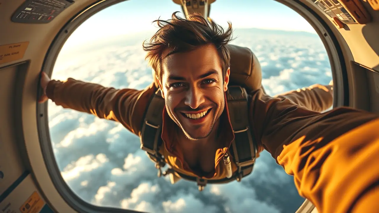 Un hombre atlético salta en pleno vuelo dramático