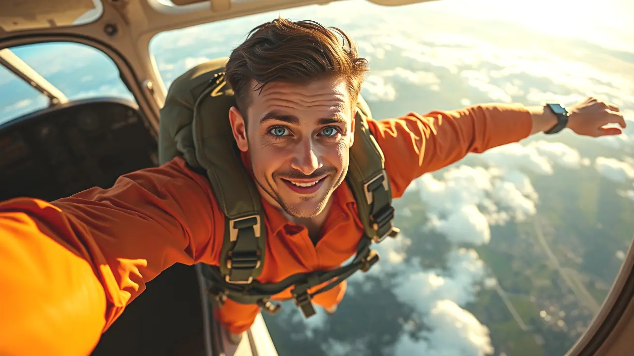 Un hombre atlético salta en pleno vuelo