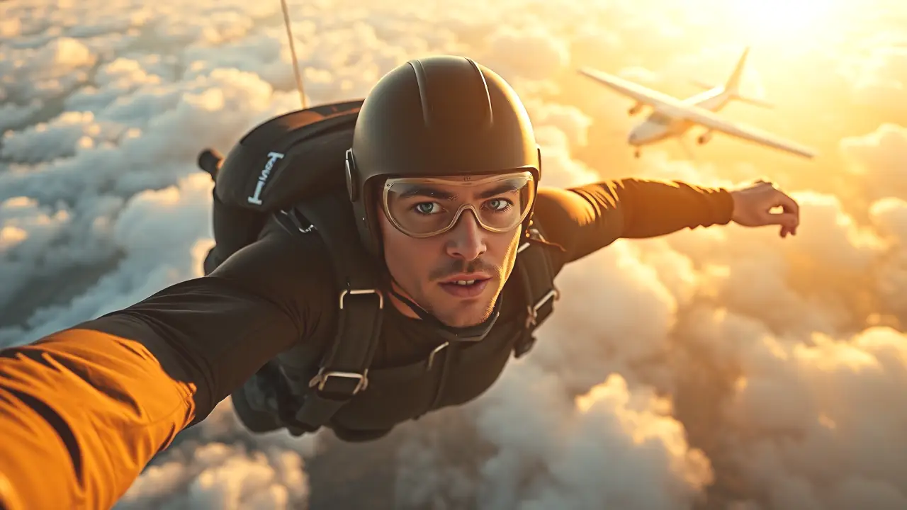 Un saltador en paracaídas captura la luz dorada