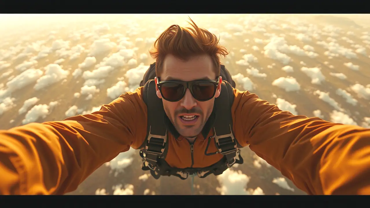 Un hombre atlético cae libremente en el cielo