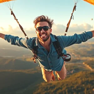 Un hombre español vuela radiante en los Pirineos