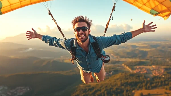 Parapente en España: 10 Vuelos Biplaza Inolvidables 112 Un hombre español vuela radiante en los Pirineos