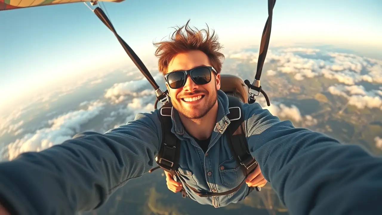 Un hombre español vuela con alegría en los Pirineos