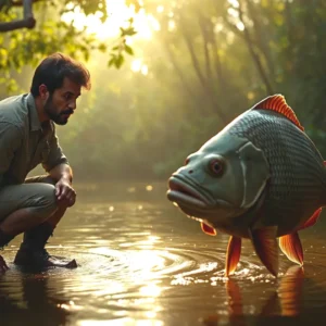 Un explorador observa un payara en la selva