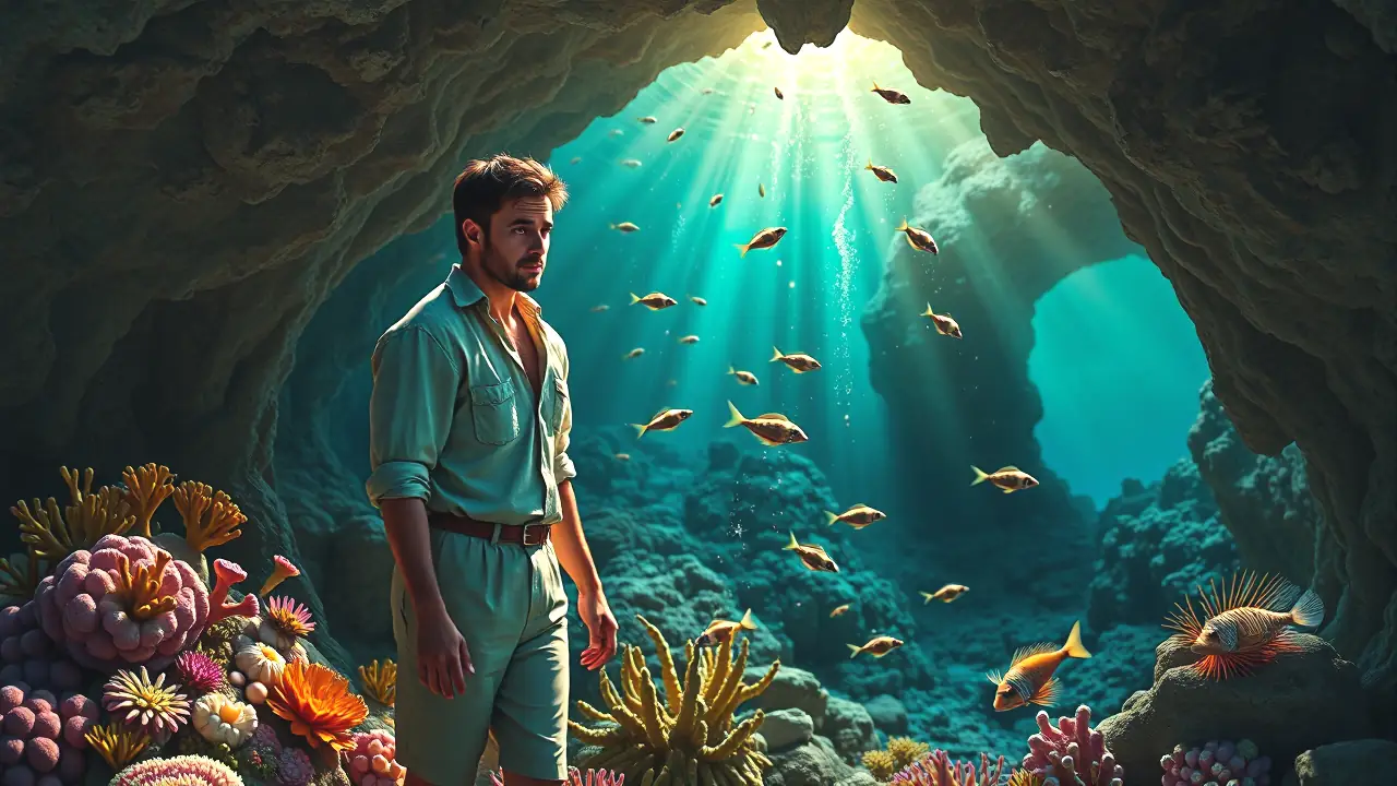 Un hombre observa peligrosamente un arrecife vibrante