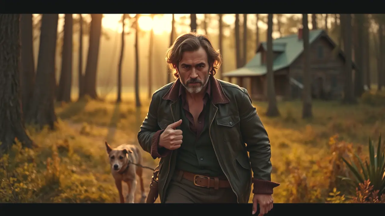 Un cazador solitario rastrea ciervo en bosque