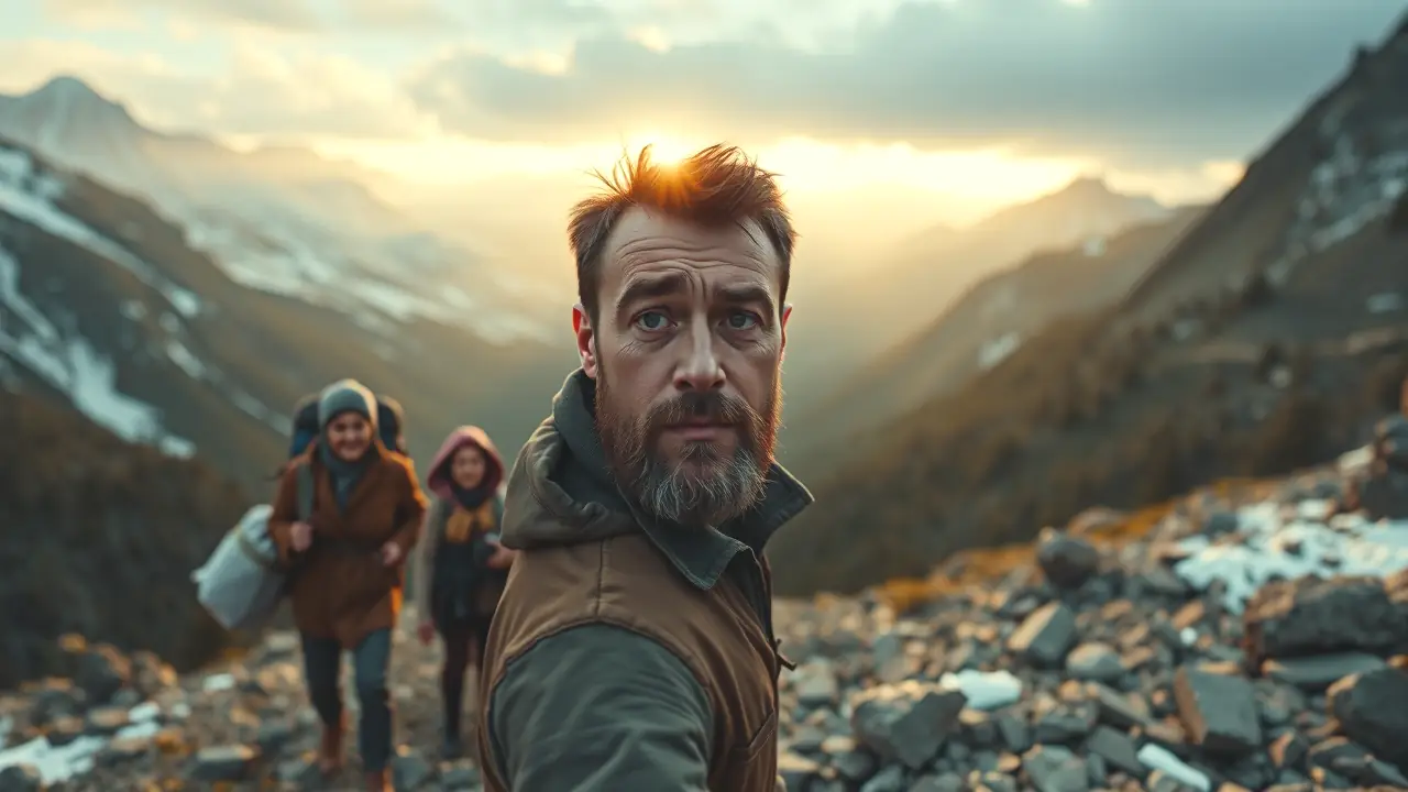 Un hombre resistente enfrenta la montaña implacable