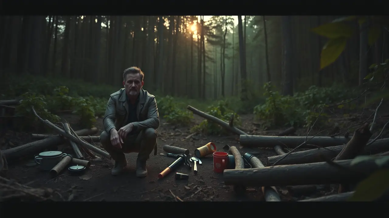 Un hombre solitario lucha en la naturaleza