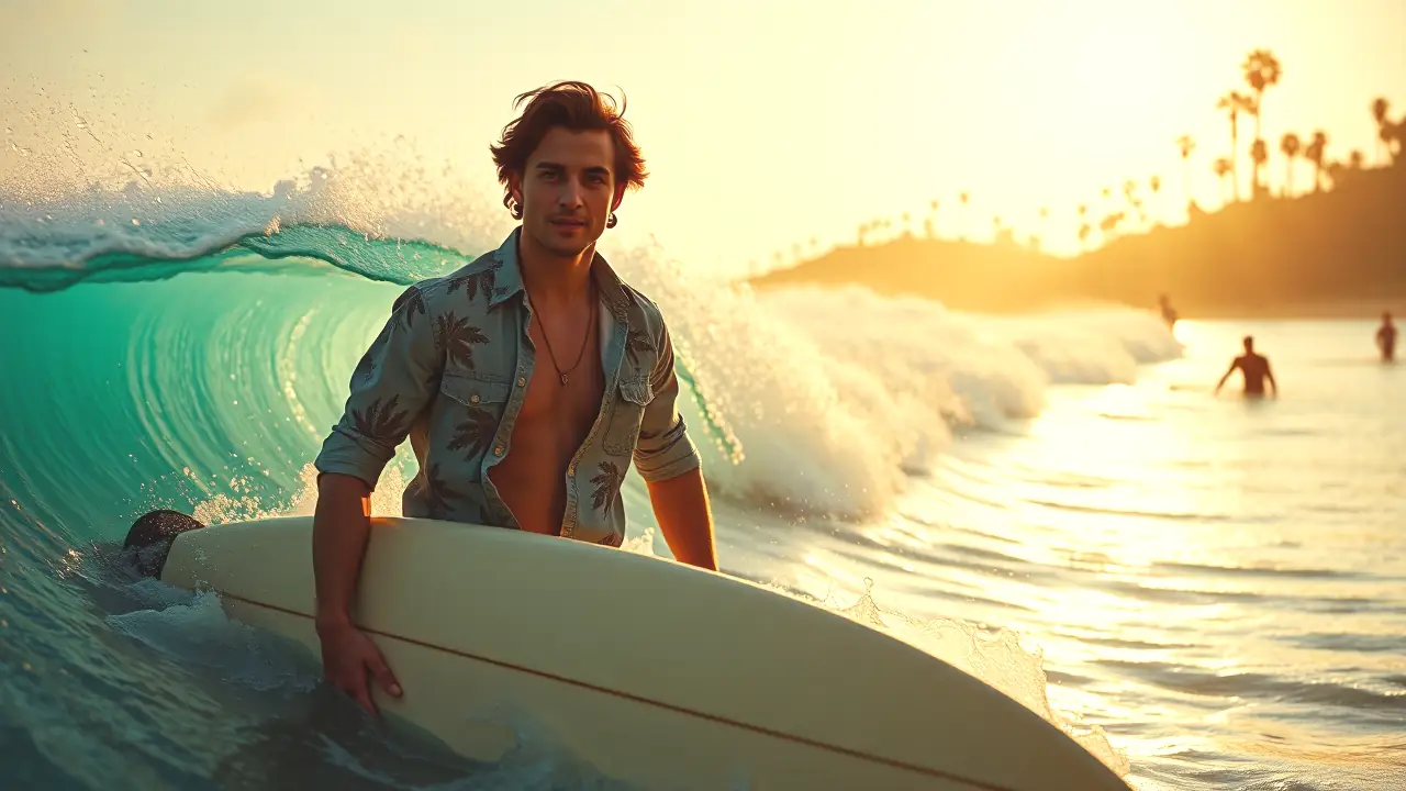 Películas Surf: Las Mejores Olas en la Pantalla 3 Un surfista elegante captura la luz dorada