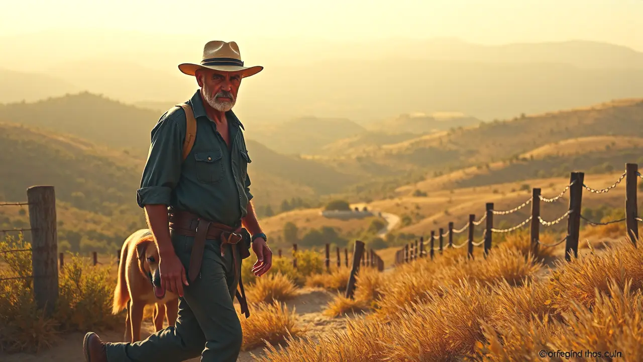 Un pastor serio protege su ganado en España