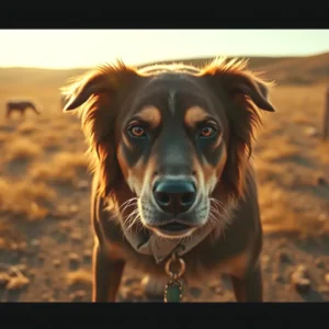 Un perro pastor español lucha en el desierto