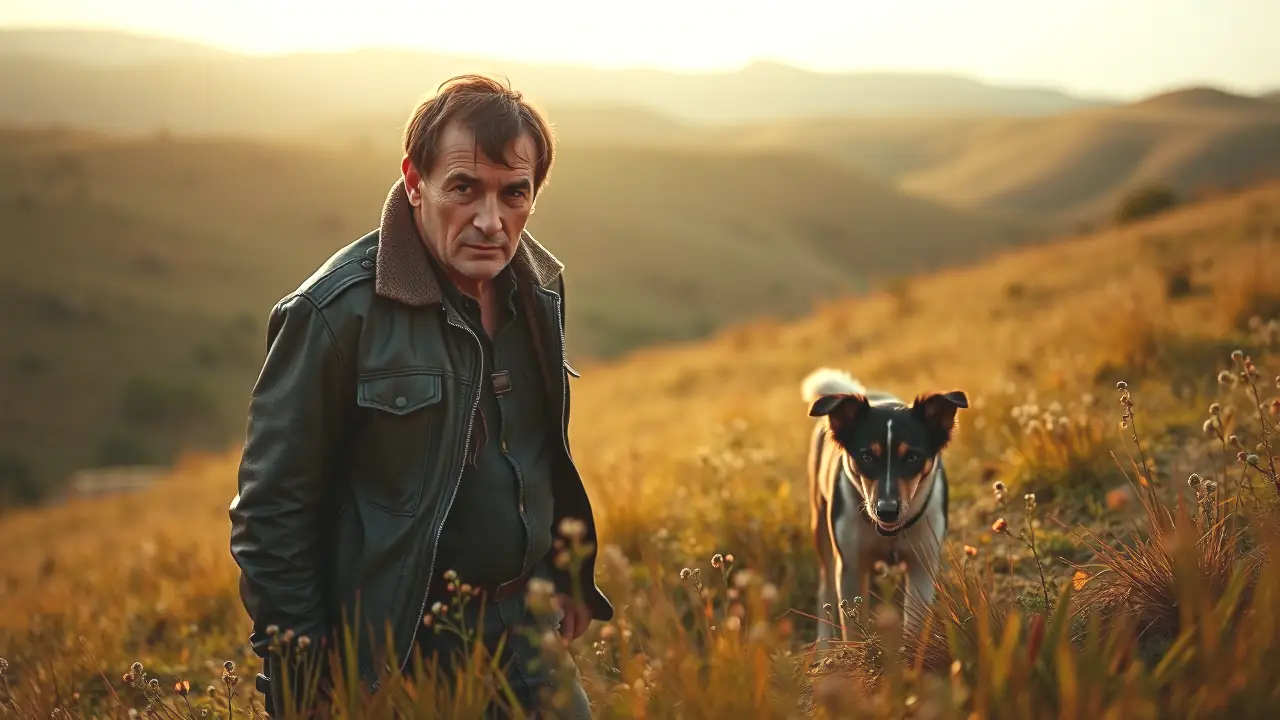 Un pastor serio observa a su perro en España