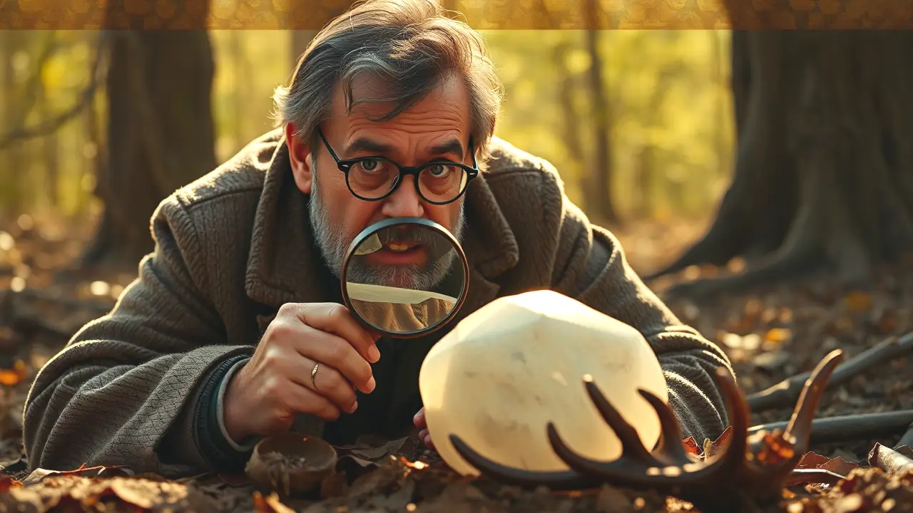 Un hombre observa un bezoar en la naturaleza