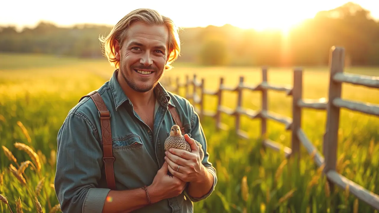 Polluelo Perdiz: Guía para Aumentar la Supervivencia del Pollo Perdiz 5 Un hombre sonriente sostiene un ave en campo dorado