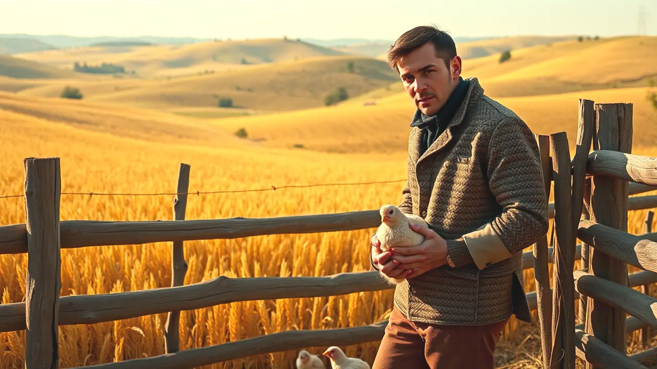 Polluelo Perdiz: Guía para Aumentar la Supervivencia del Pollo Perdiz 4 Un hombre serio sostiene pollitos en la campiña