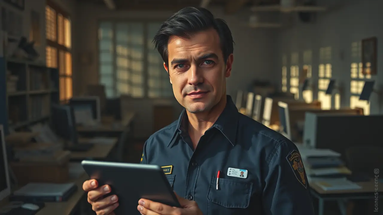 Un hombre serio muestra una identificación digital