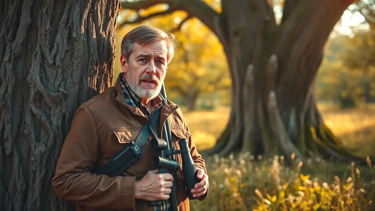 Un cazador observa la naturaleza española serena