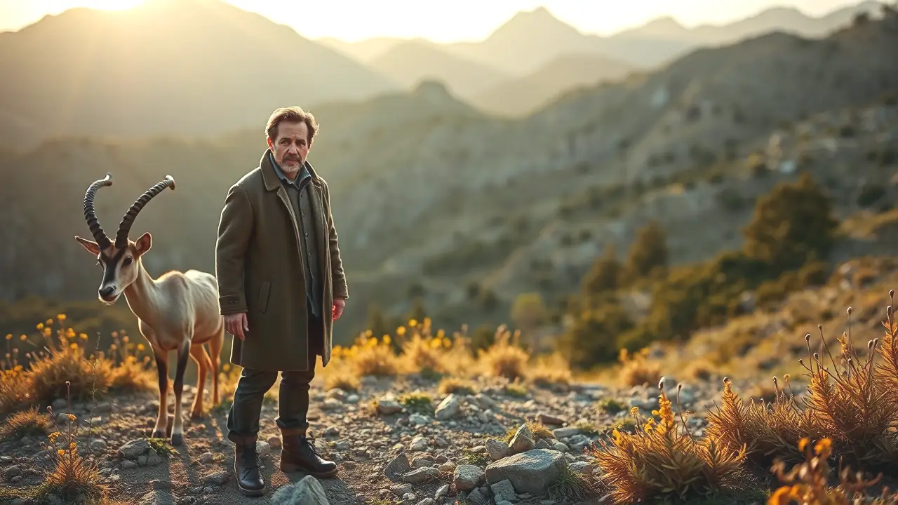 Rebeco Pirenaico: Fauna Emblemática de las Montañas Españolas 5 Un hombre serio observa un ibex en montaña