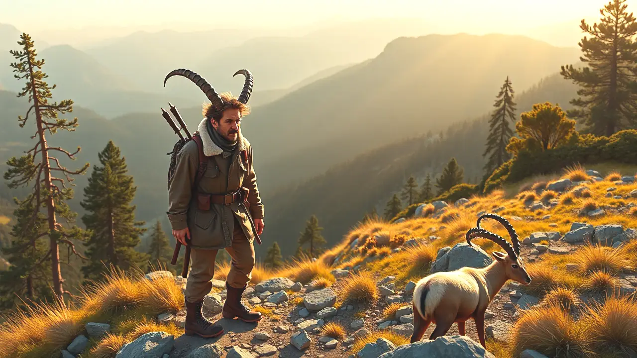Rebeco Pirenaico: Fauna Emblemática de las Montañas Españolas 4 Un hombre robusto contempla una cabra en la montaña