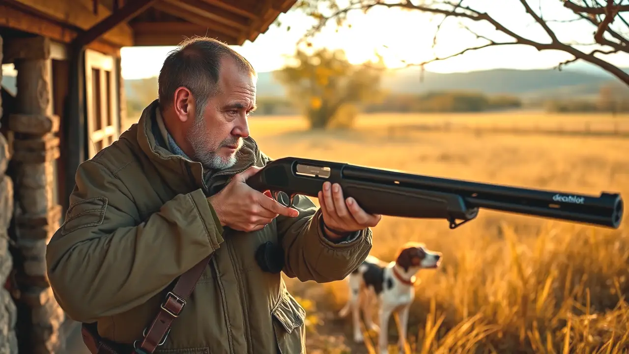 Reclamos Zorzal Decathlon: Equipamiento Ideal para Caza 4 Un cazador español realista apunta en la tarde dorada