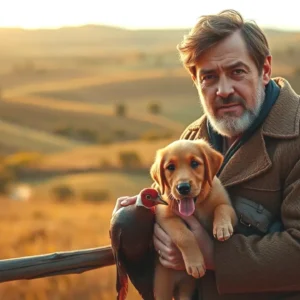 Un hombre serio caza en España rural