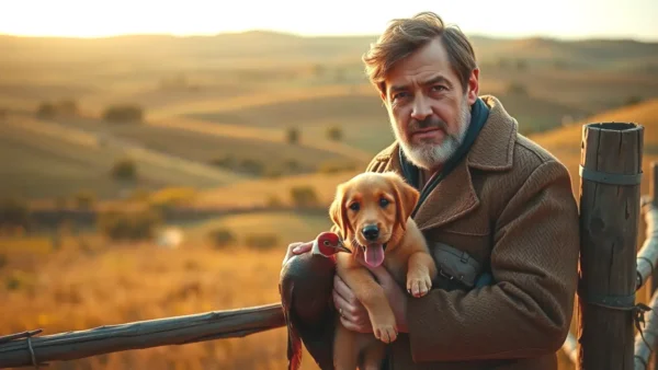 Un hombre serio caza en España rural