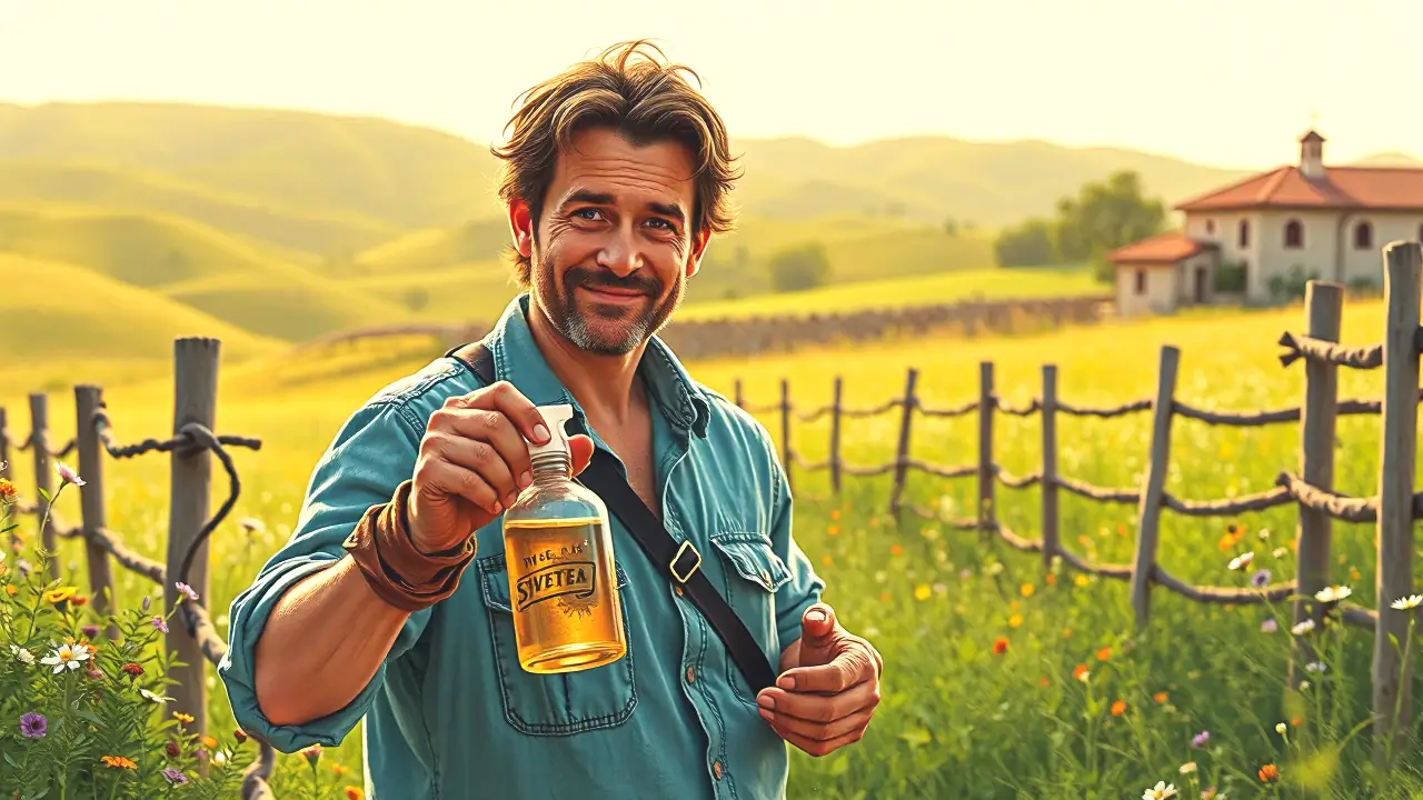 Repelente para Jabalíes Casero: ¡Solución Ecológica y Divertida! 3 Un hombre español amable rocía repelente en la campiña