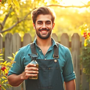 Un hombre español sonriente ofrece repelente natural