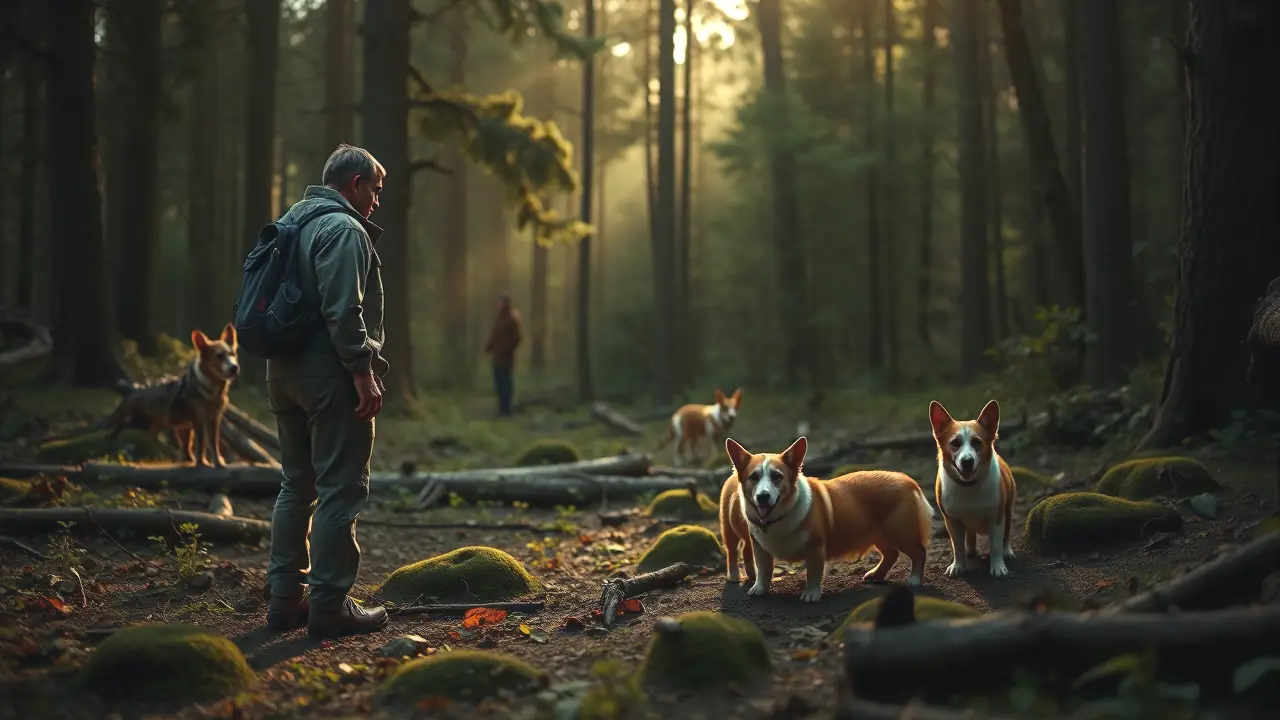Un hombre observa bosques bioluminiscentes y misteriosos