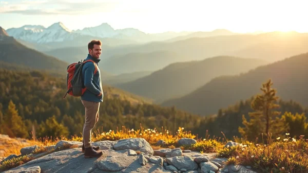 Un hombre sonríe ante las montañas nevadas