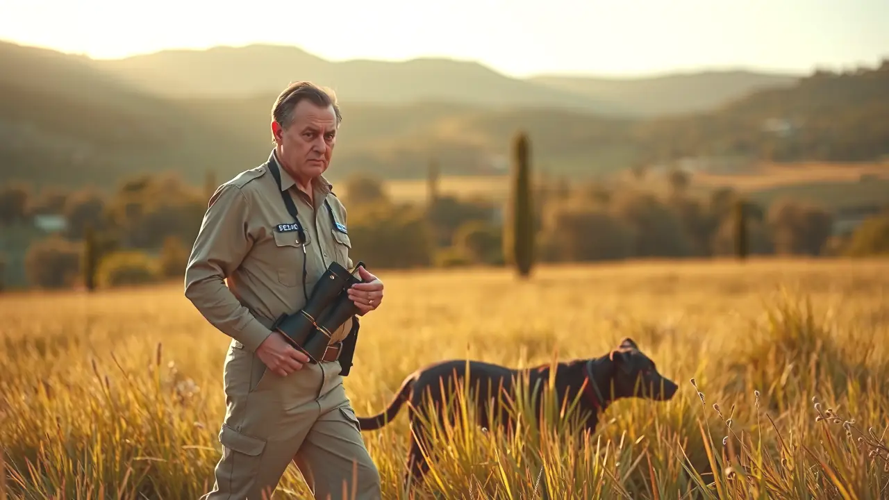 SEPRONA: ¿Puedo llevar a mi perro suelto por el campo? 2 Un oficial serio observa el paisaje rural