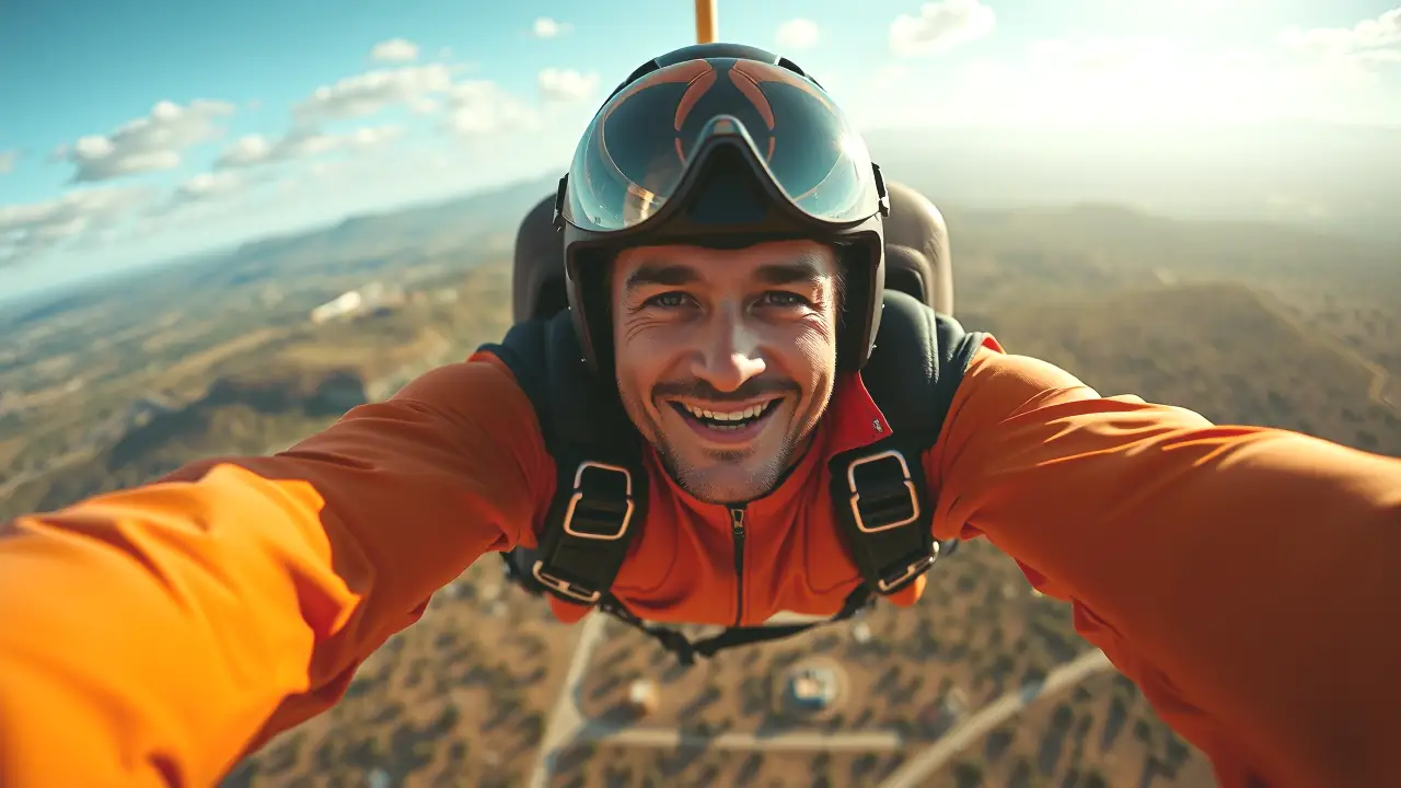 Un hombre saltando en paracaídas captura la aventura española