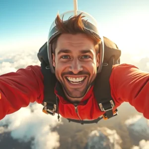 Skydiving in Spain: Los Mejores Saltos en Paracaídas 13 Un hombre atlético salta en paracaídas en España