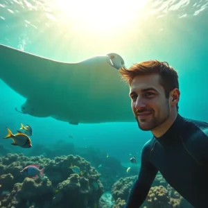 Un hombre observa un rayo en el arrecife