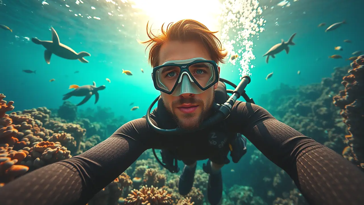 Un buceador explora un arrecife coralino sereno