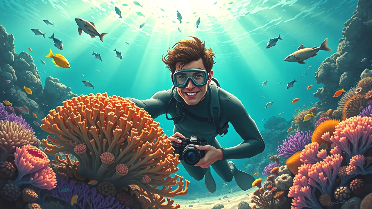 Un hombre explorando un arrecife coralino vibrante