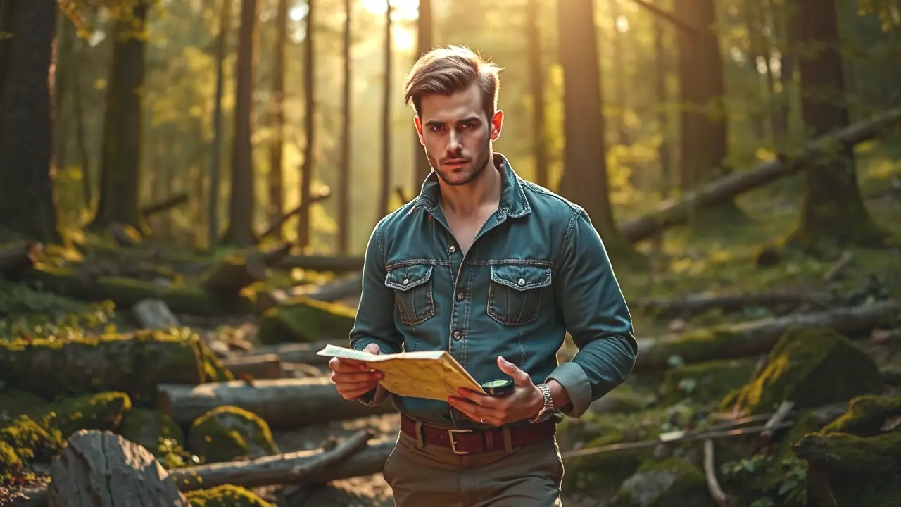 Un hombre robusto explora el bosque con esperanza