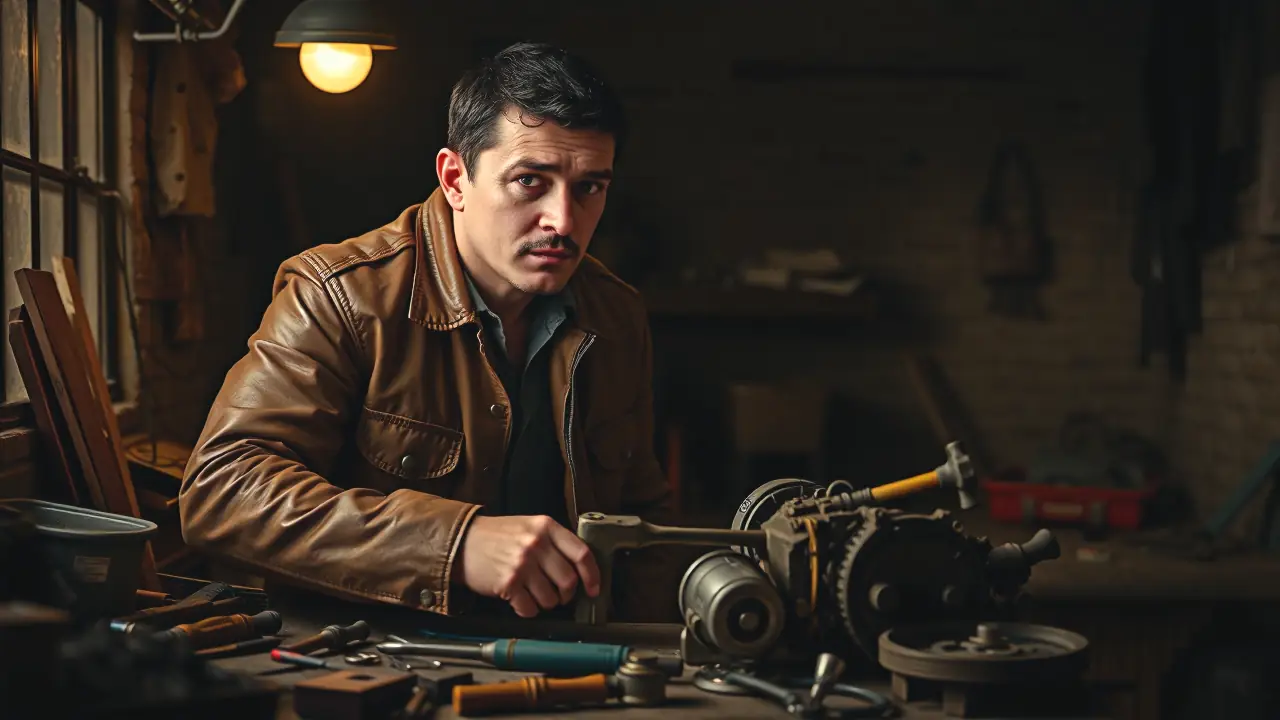 Un hombre robusto trabaja con determinación en su taller