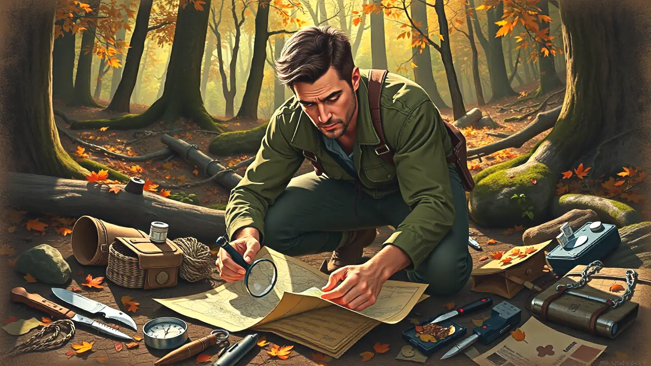 Un superviviente contempla el mapa en la selva